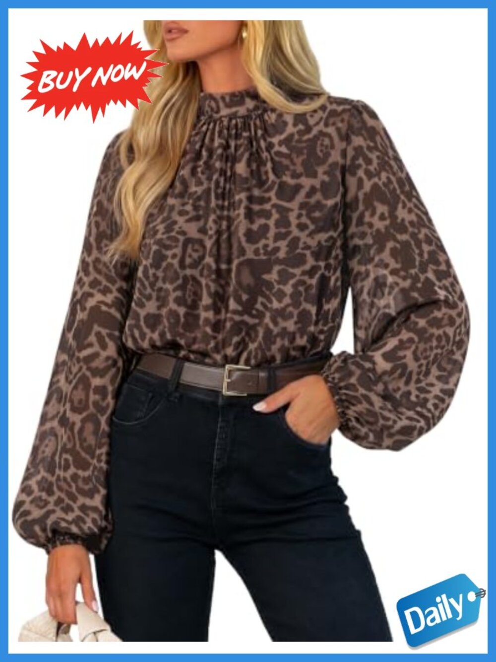 ZESICA Women's Chiffon Blouse Mock Neck Long Sleeve Dressy Casual Top